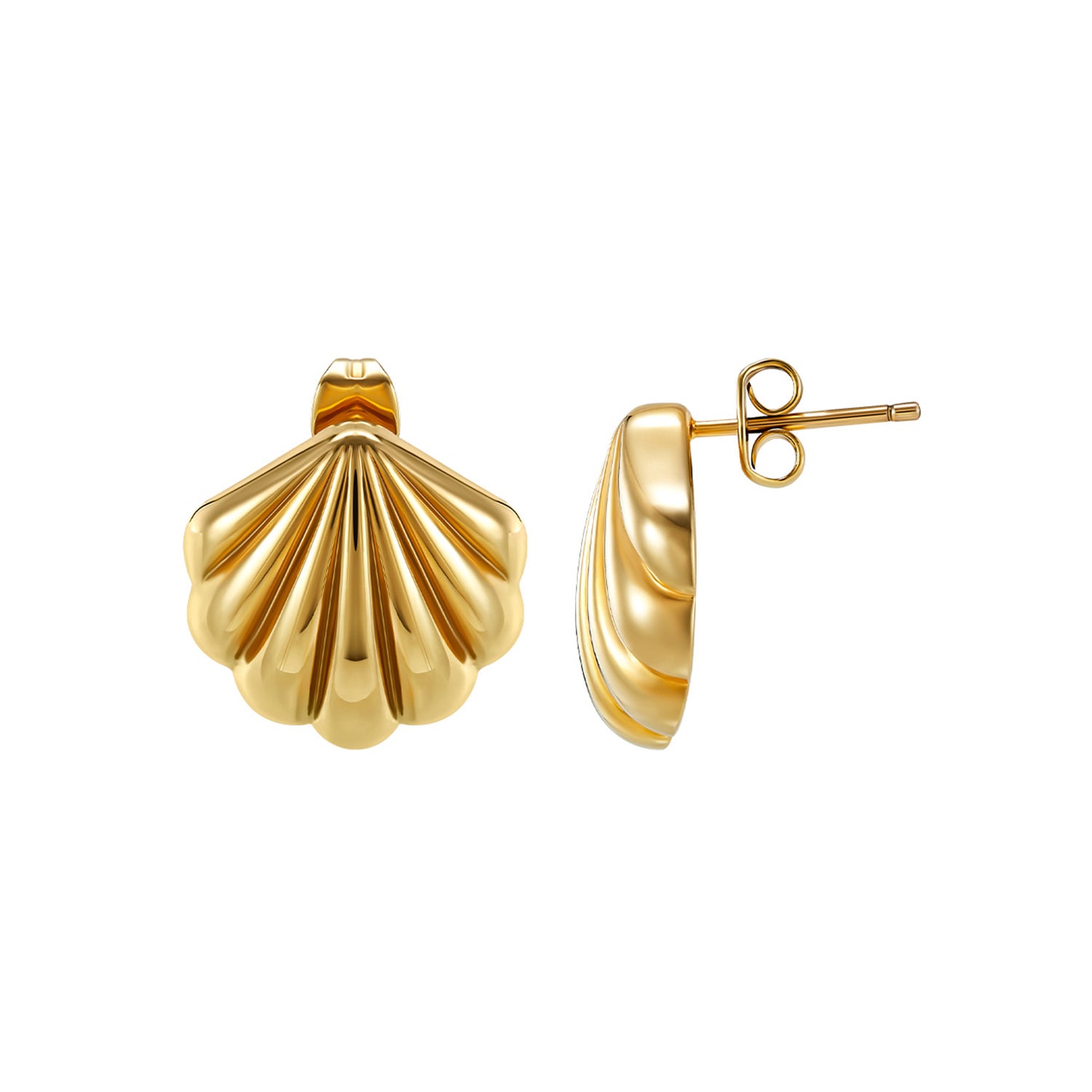 Lillian shell-shaped earrings in IN14 light gold, made from eco-friendly copper with 925 silver posts, elegant design for professional women