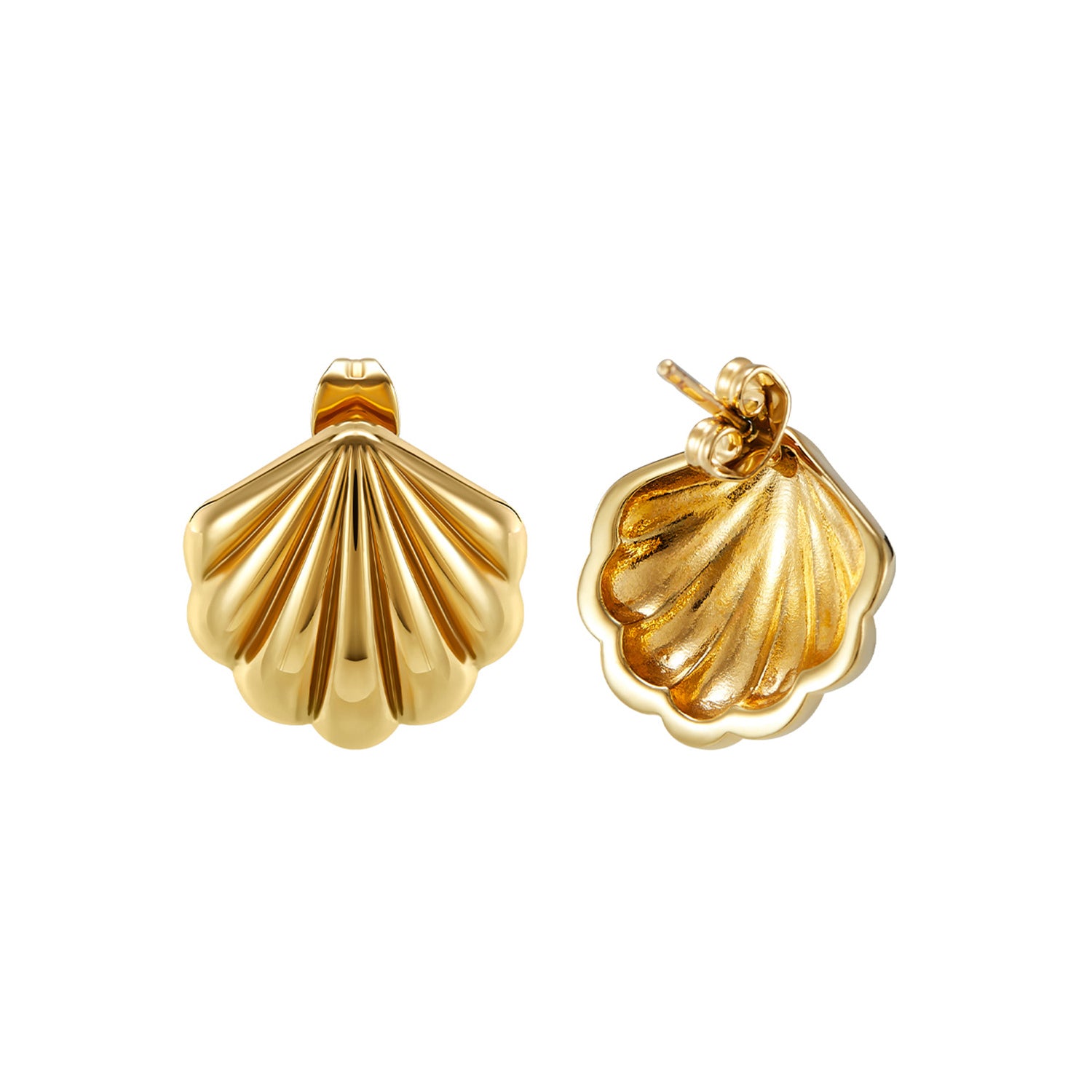 Lillian shell-shaped earrings in IN14 light gold, made from eco-friendly copper with 925 silver posts, elegant design for professional women