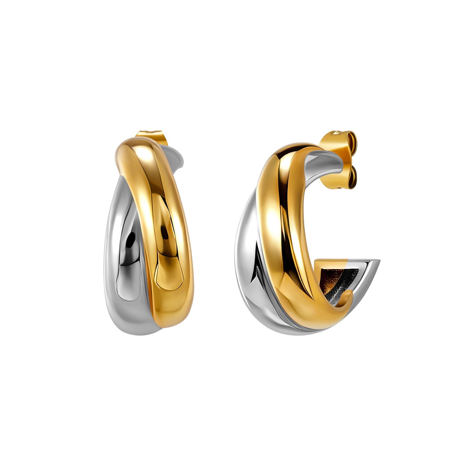 Marie geometric earrings in two-tone IN14 light gold and silver, made from eco-friendly copper with 925 silver posts, modern minimalist design for professional women