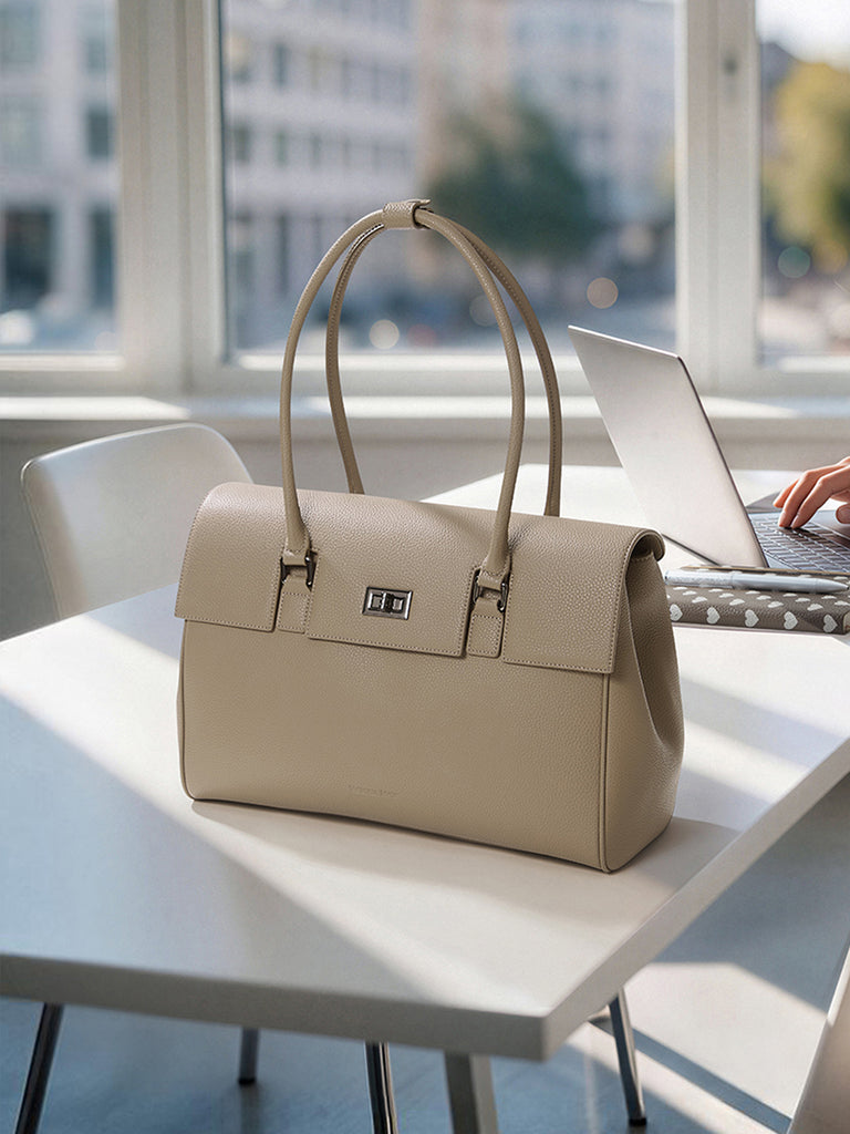New Work Bag Jolene beige modern work bag sustainable tote bag with laptop compartment for women in business