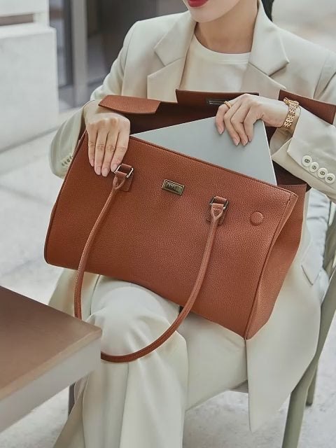 New Work Bag Jolene brown modern work bag sustainable tote bag with laptop compartment for women in business