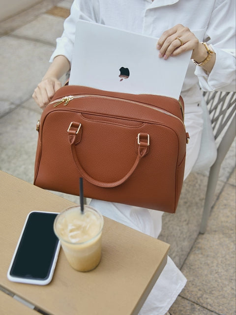 Victoria Hyde Amal 3-in-1 convertible laptop backpack and handbag in brown, vegan leather business bag with 14-inch laptop compartment