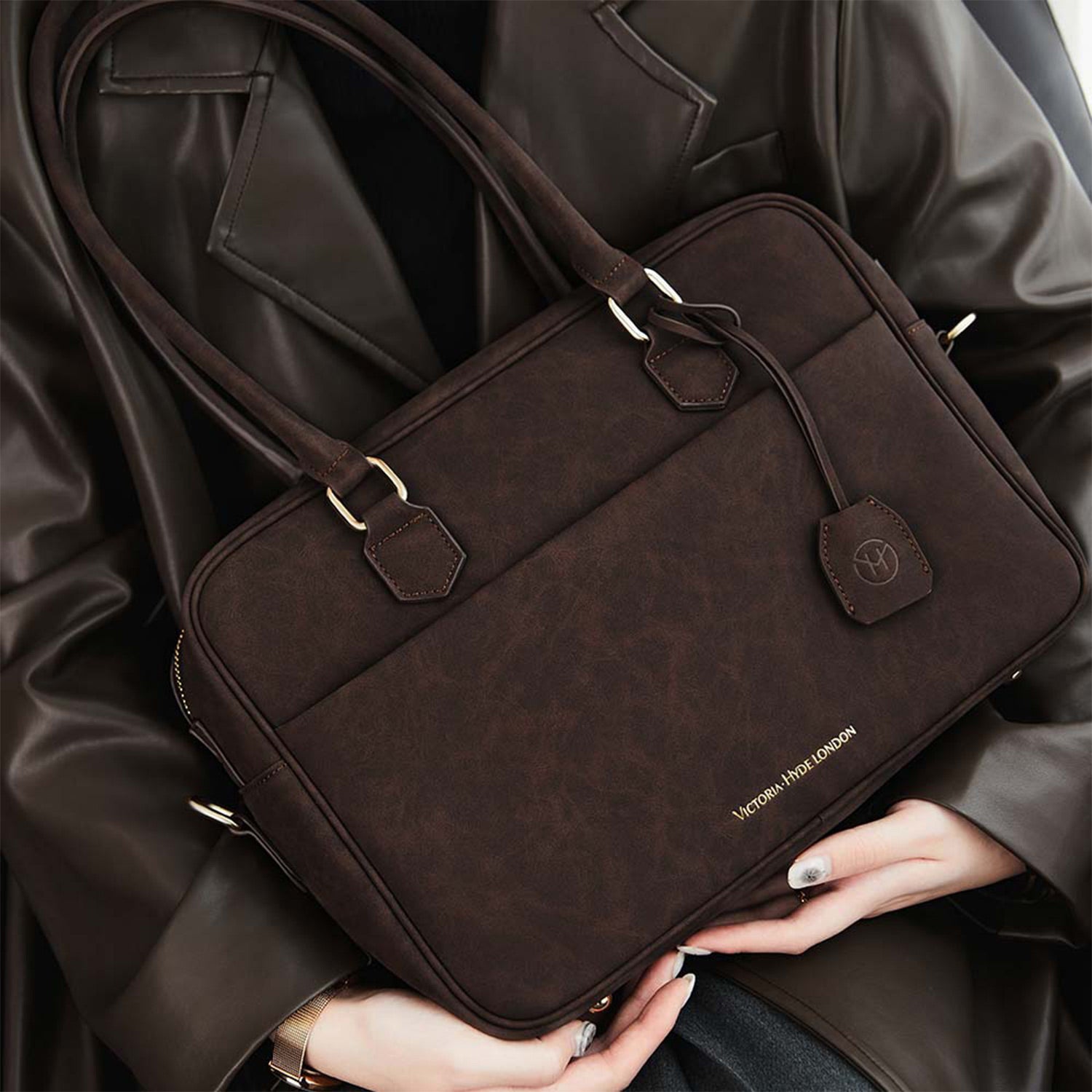 New Work Bag Margaret brown modern work bag sustainable tote bag with laptop compartment for women in business