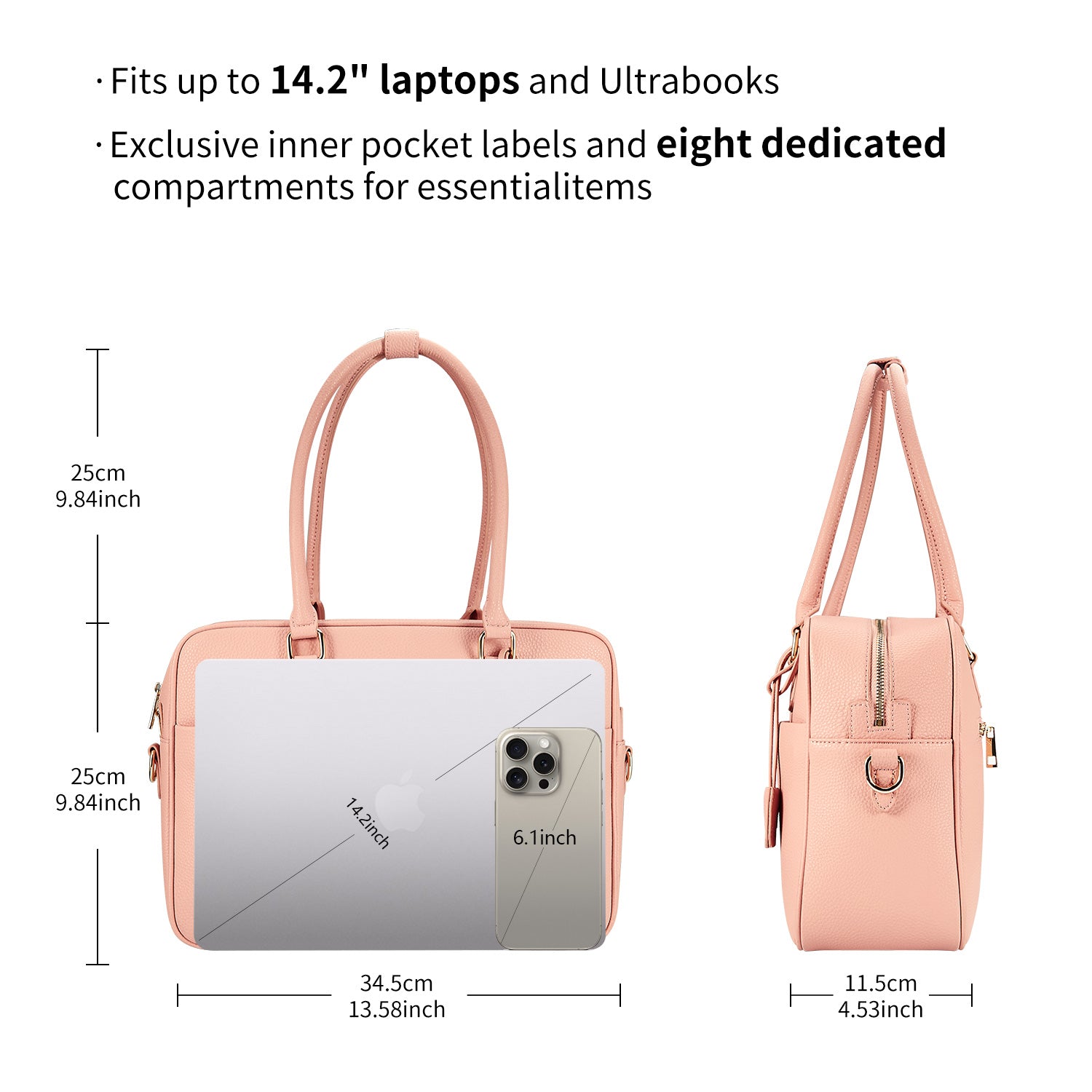 New Work Bag Margaret pink modern work bag sustainable tote bag with laptop compartment for women in business