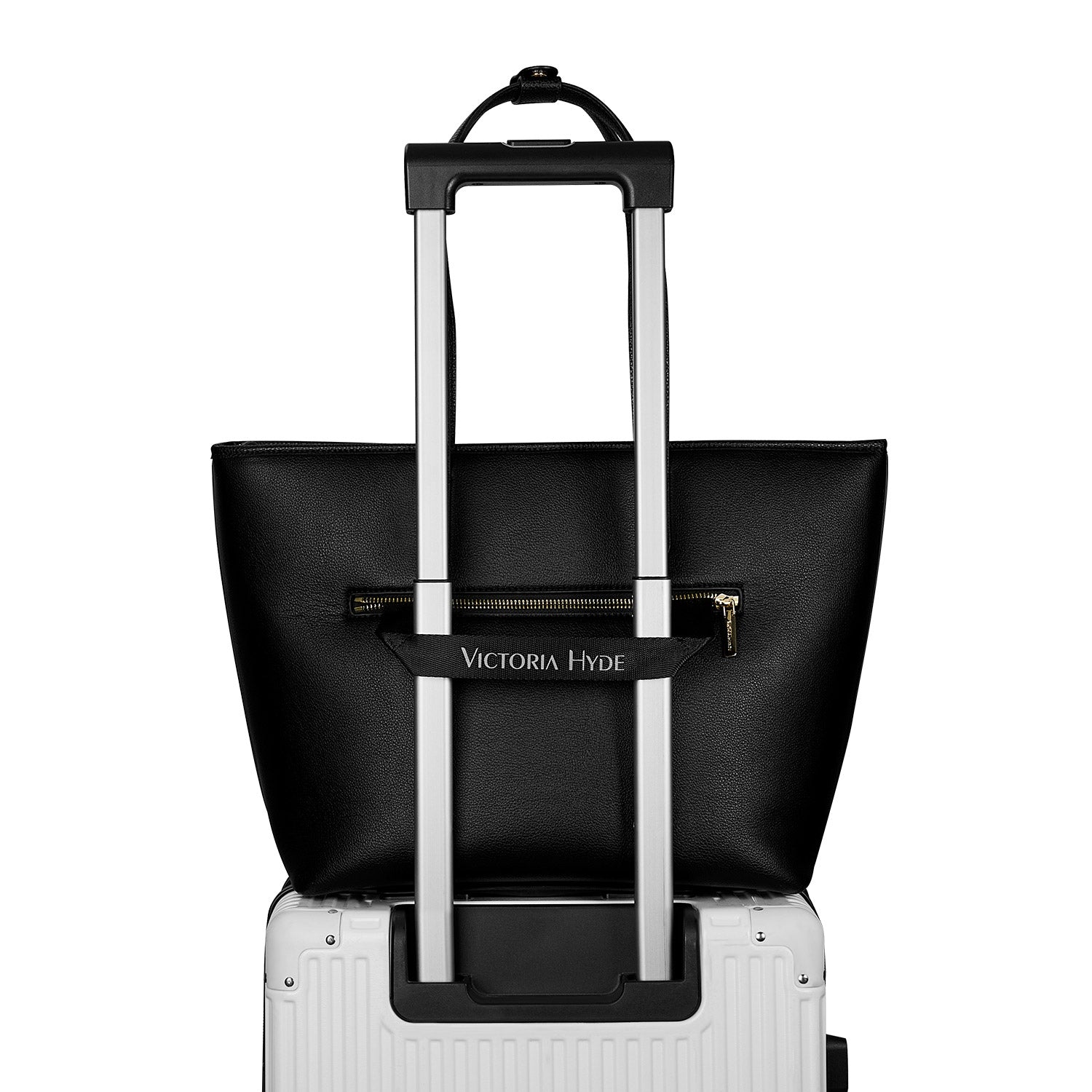 Schwarze Victoria Hyde Ada New Work Bag mit sicherem Gepäckriemen zur einfachen Befestigung am Trolley, ideal für komfortables Reisen auf Geschäftsreisen.