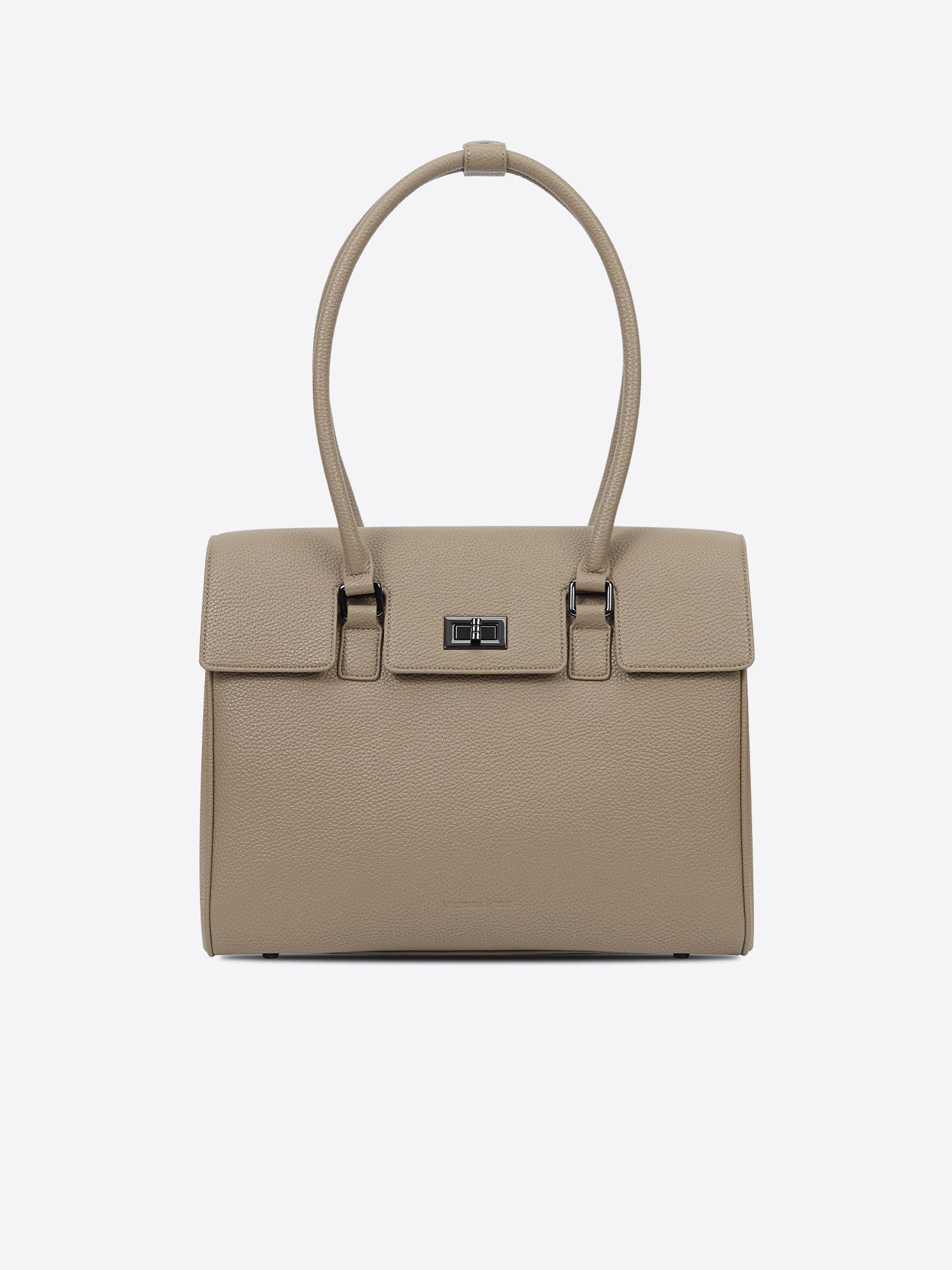 Victoria Hyde Jolene Medium laptop handbag in beige, stylish vegan leather business bag for women, featuring a padded compartment for up to 14-inch laptops.
