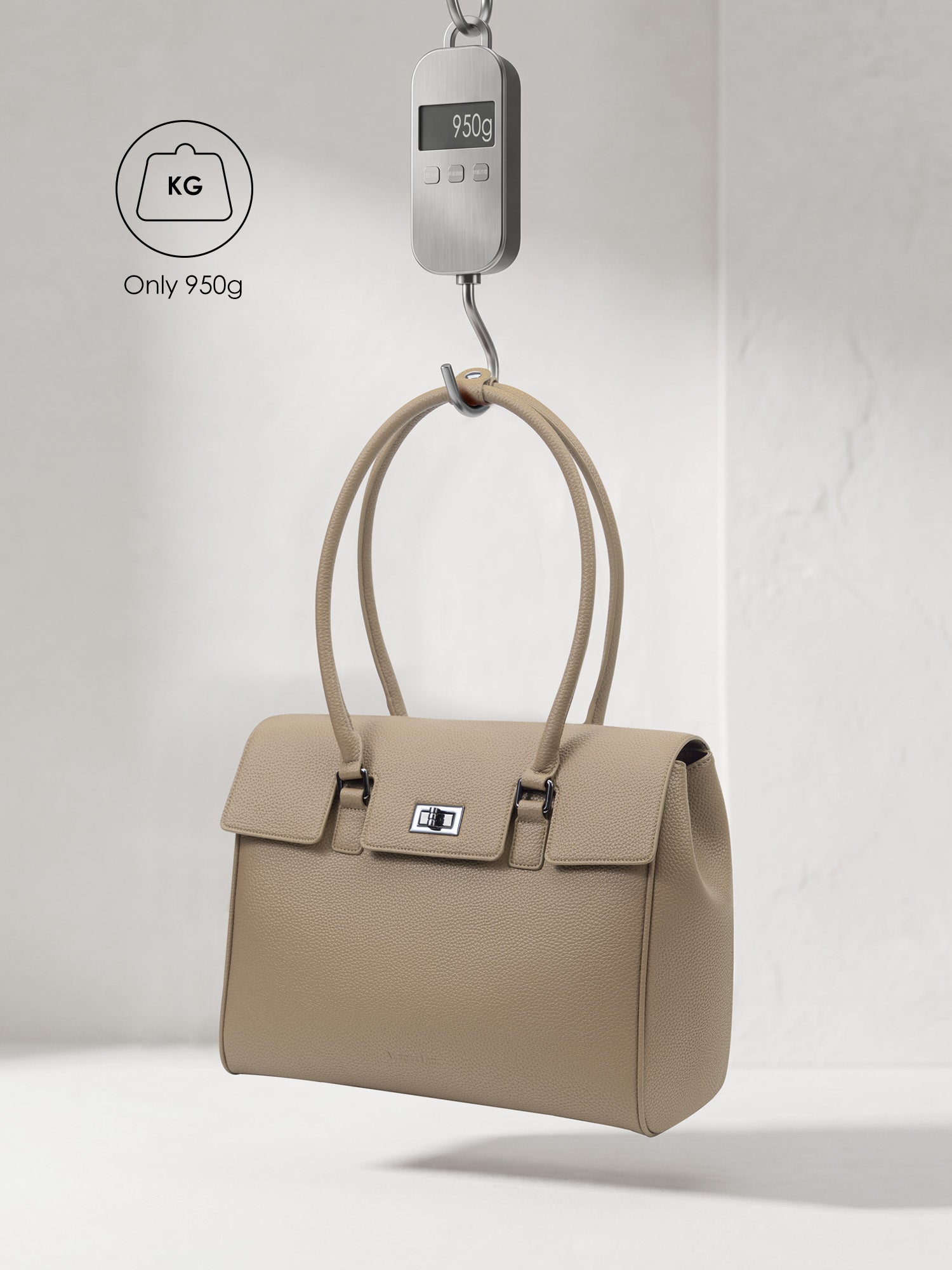 Lightweight 950g Victoria Hyde Jolene Medium beige business bag with self-standing structured base