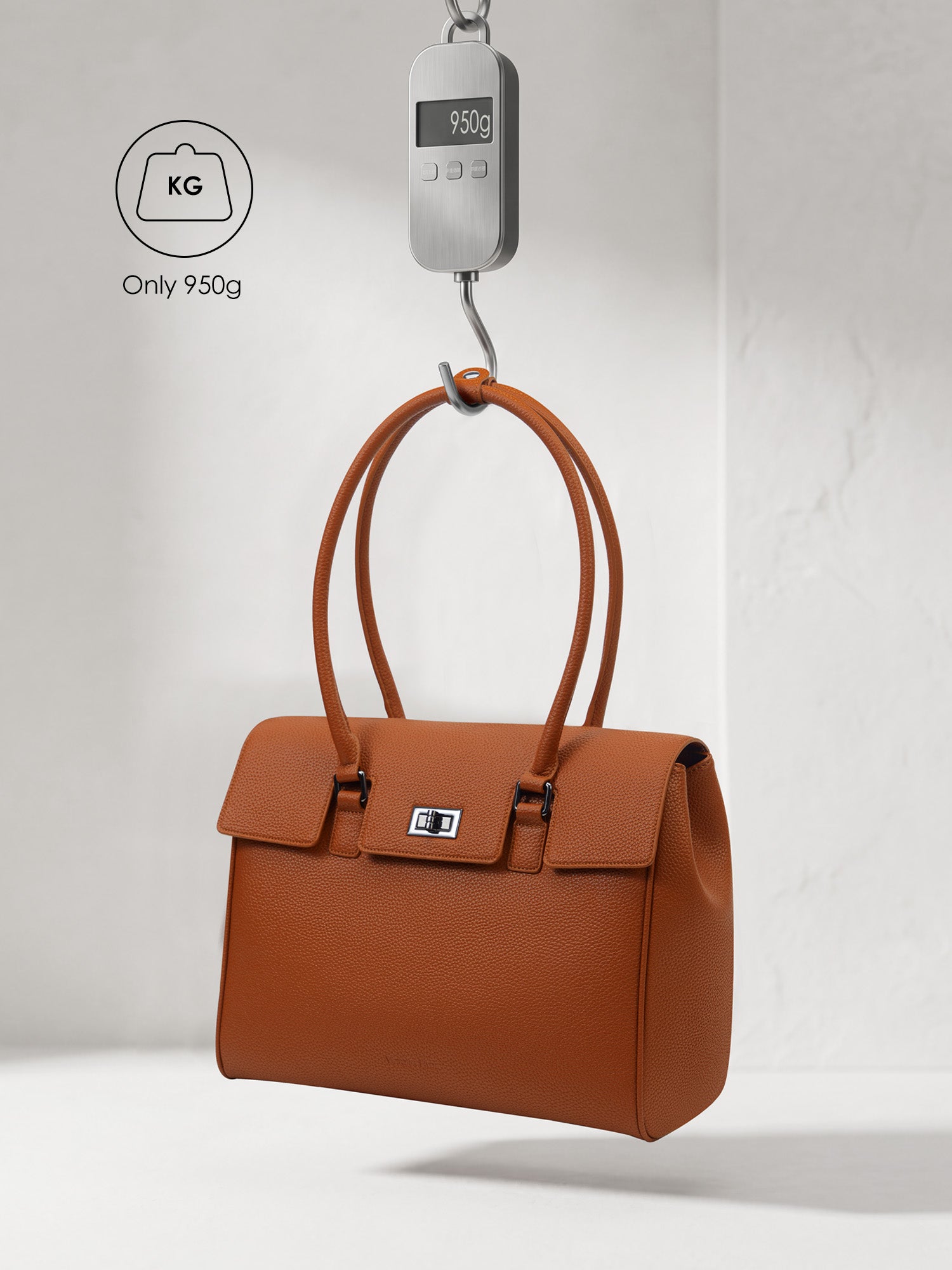 Lightweight 950g Victoria Hyde Jolene Medium brown business bag with self-standing structured base