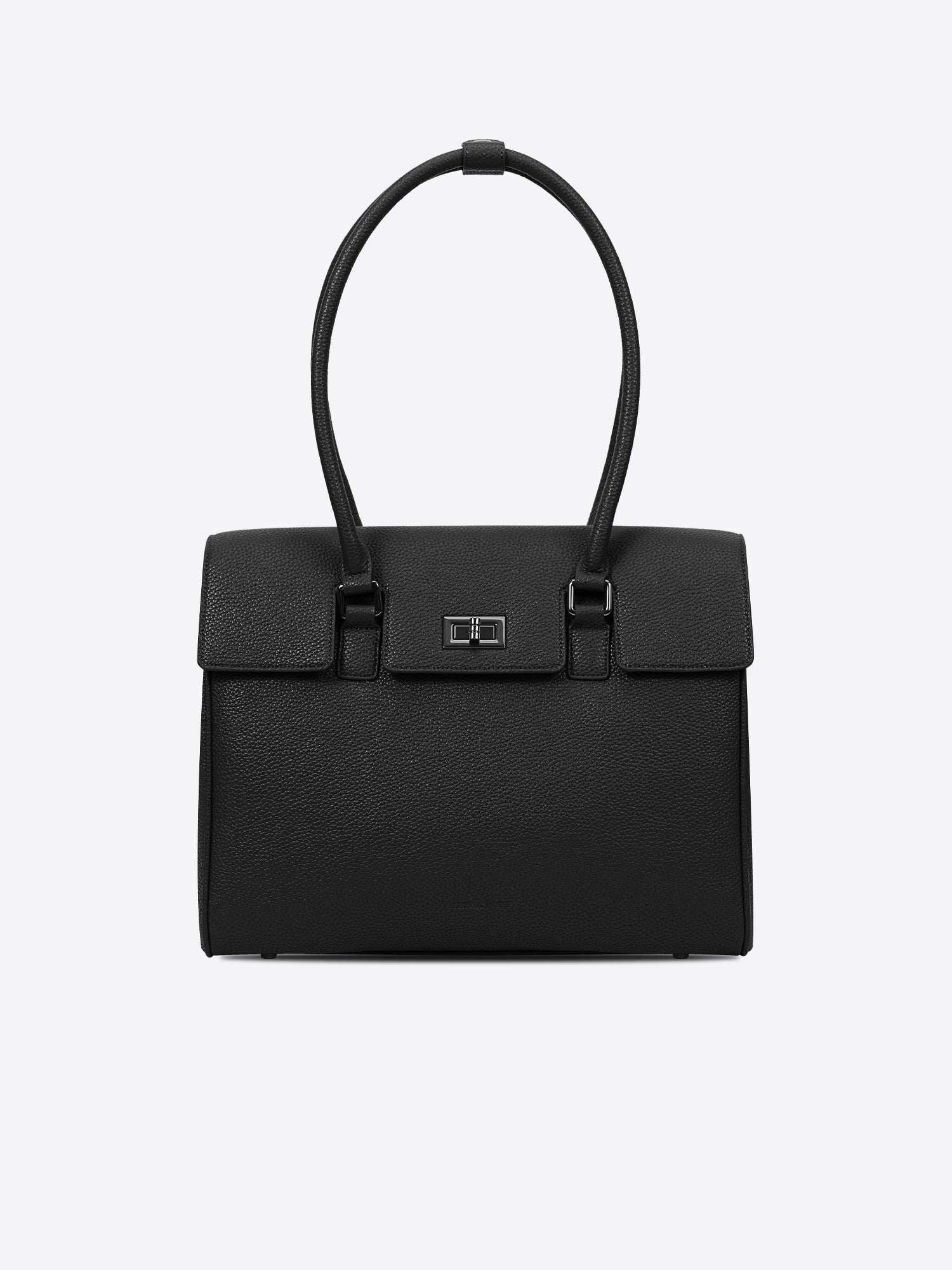 Victoria Hyde Jolene Medium laptop handbag in black, stylish vegan leather business bag for women, featuring a padded compartment for up to 14-inch laptops.