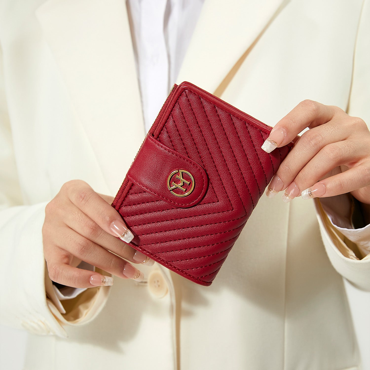 Victoria Hyde Rosi cherry red genuine leather wallet with multiple card slots