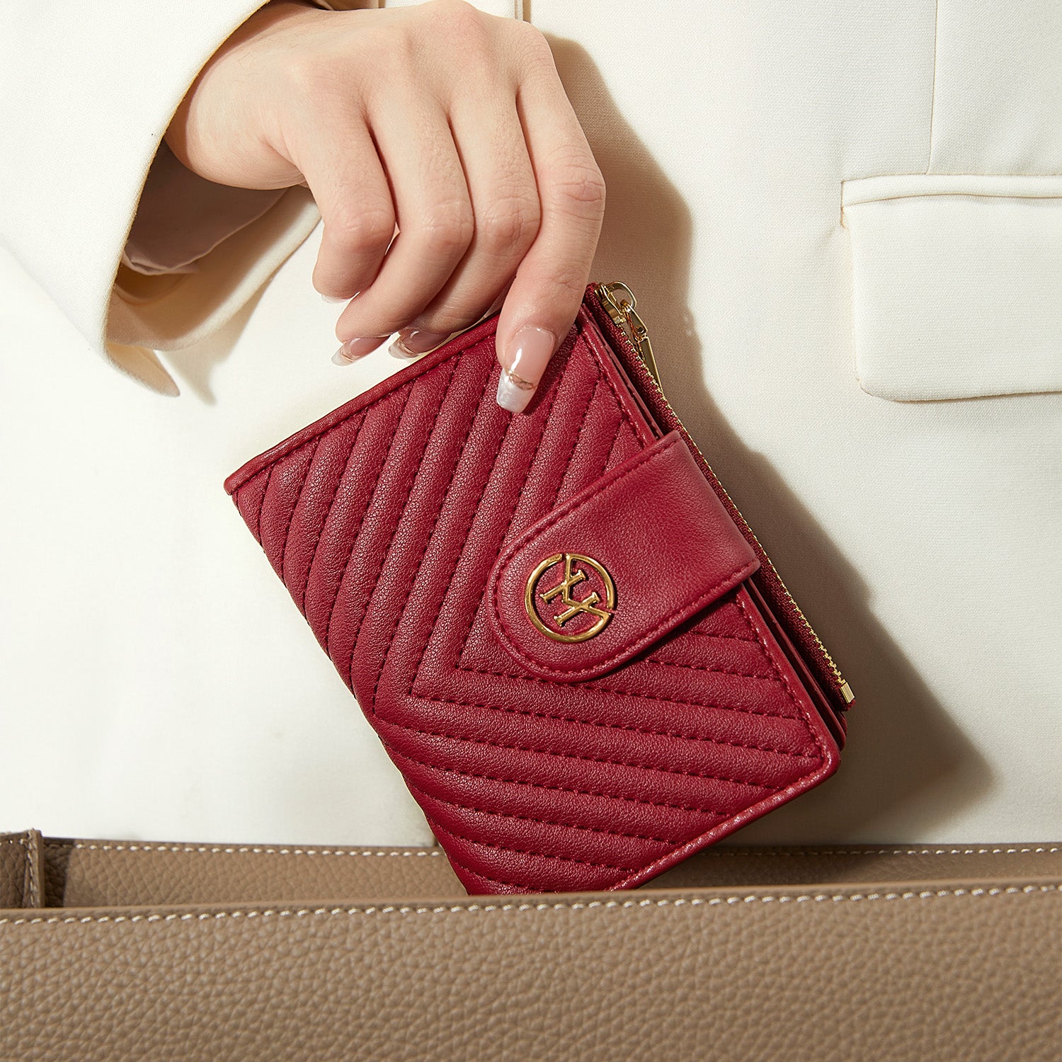 Victoria Hyde Rosi cherry red genuine leather wallet with multiple card slots