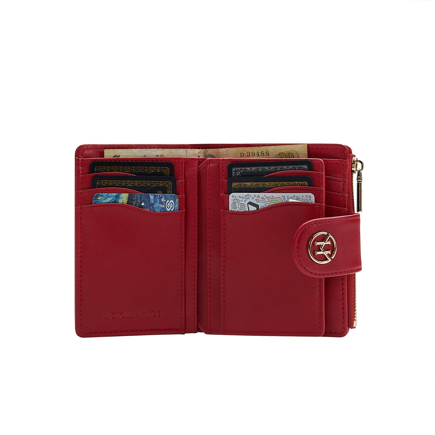 Victoria Hyde Rosi cherry red genuine leather wallet with multiple card slots