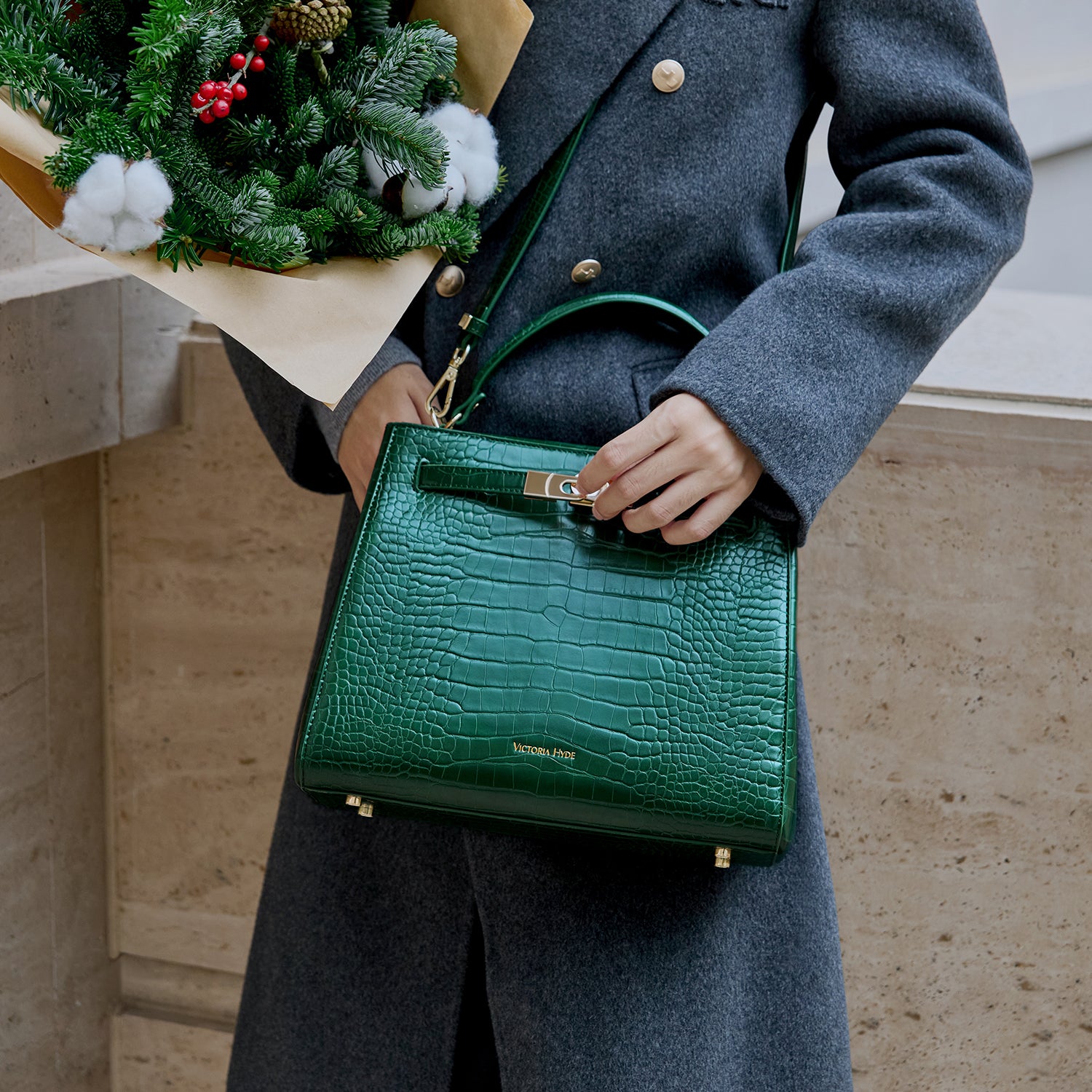 Christmas Gift Set: Victoria III Green &amp; Silk Scarf