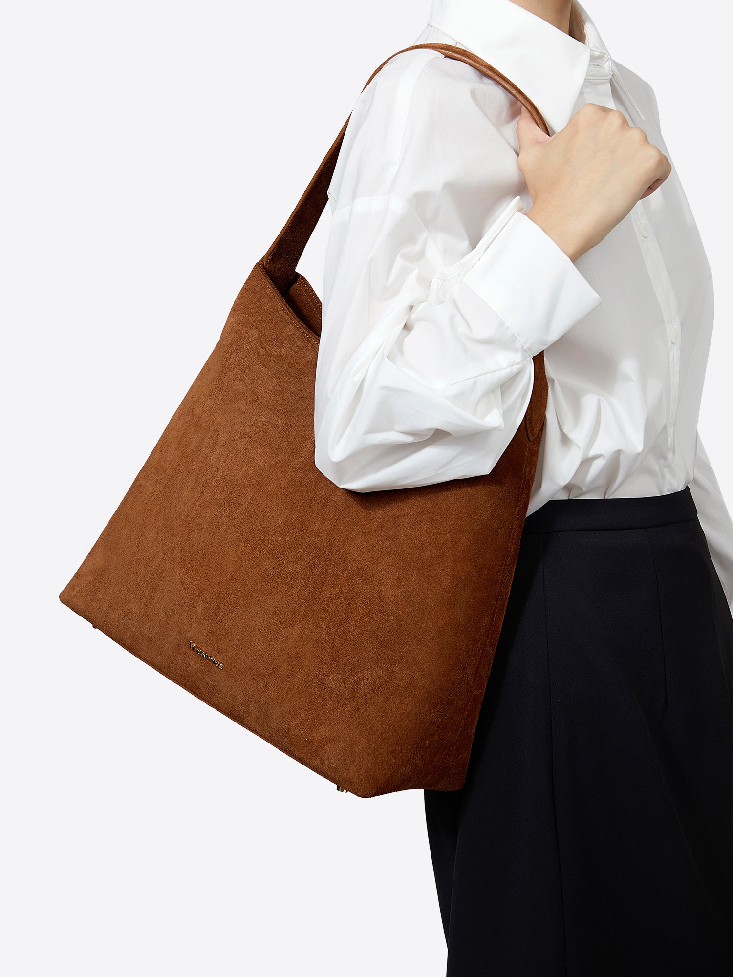 Elegant women's shoulder bag in Split Leather with light gold hardware, perfect for work and daily use