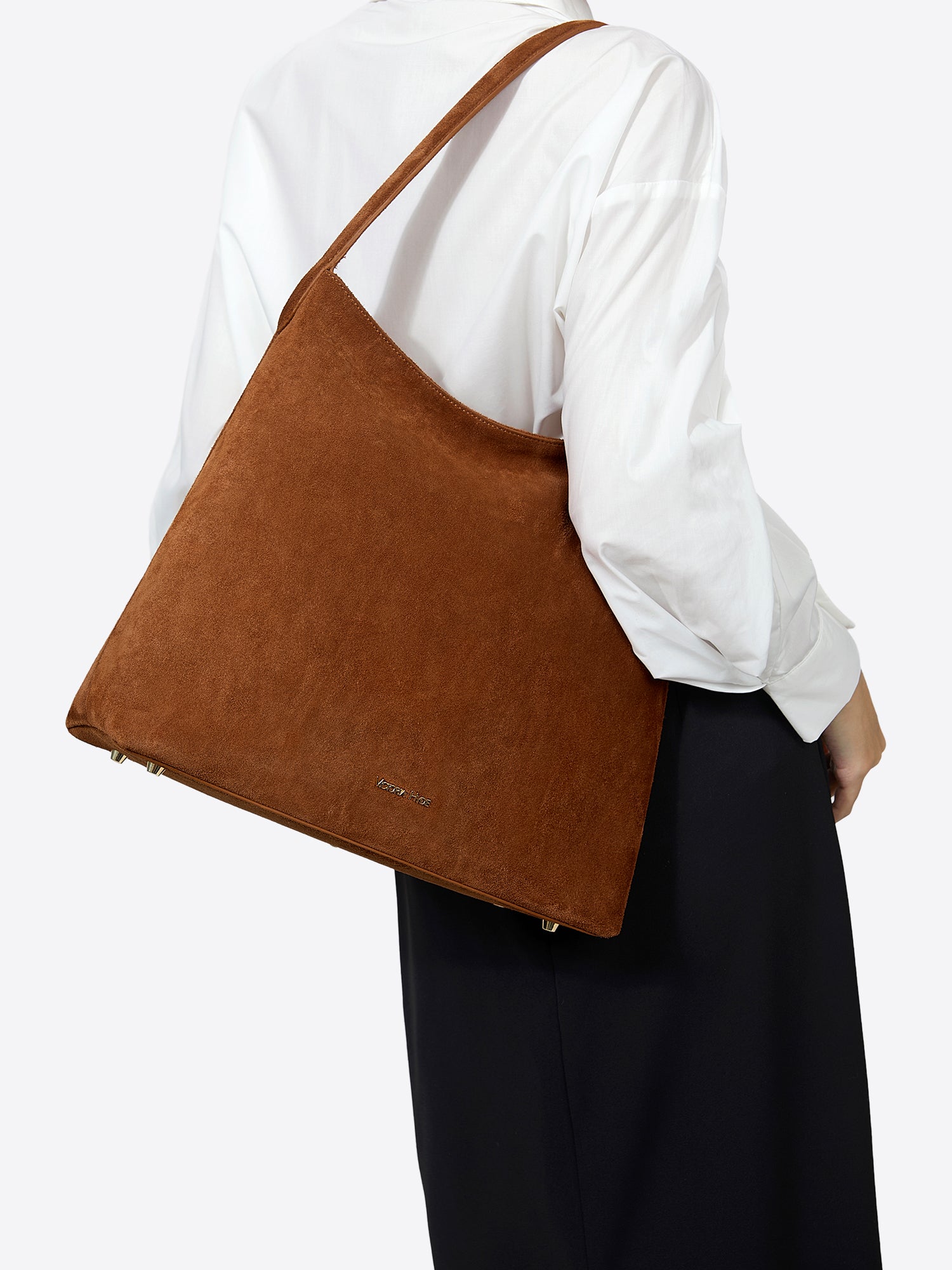 Elegant women's shoulder bag in Split Leather with light gold hardware, perfect for work and daily use