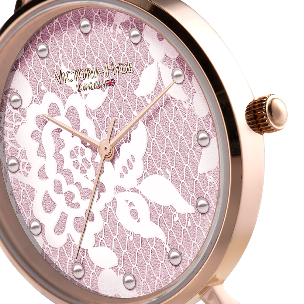 粉色 Croxley 蕾丝皮革手表