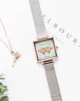 Gift Set Maide Vale Butterfly Edged in Silver Rosegold 