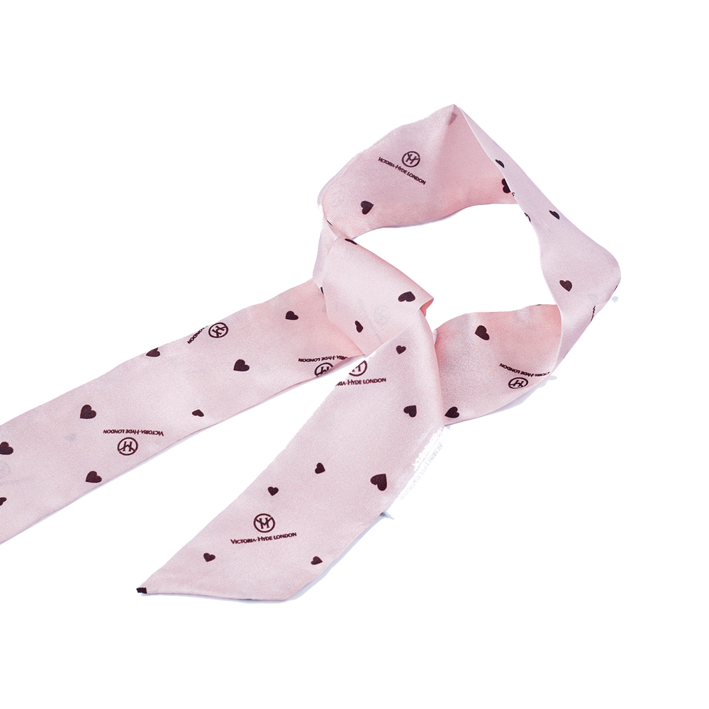 Victoria Hyde light pink silk scarf – logo print, versatile accessory for neck, wrist, or bag handle, adds a luxurious touch to any look.