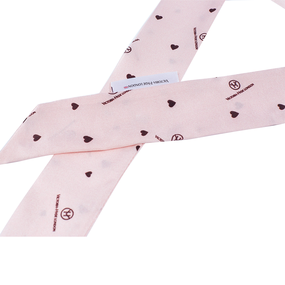 Victoria Hyde light pink silk scarf – logo print, versatile accessory for neck, wrist, or bag handle, adds a luxurious touch to any look.