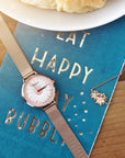 roségoldene Uhr mit 3D Blumenprint und passenden Armband